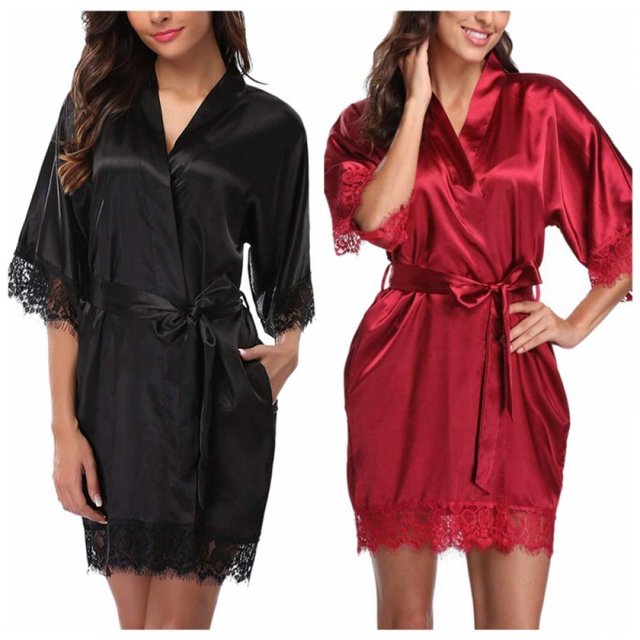 Women Robe Pajamas Lace Stitching Half-sleeved Pajamas