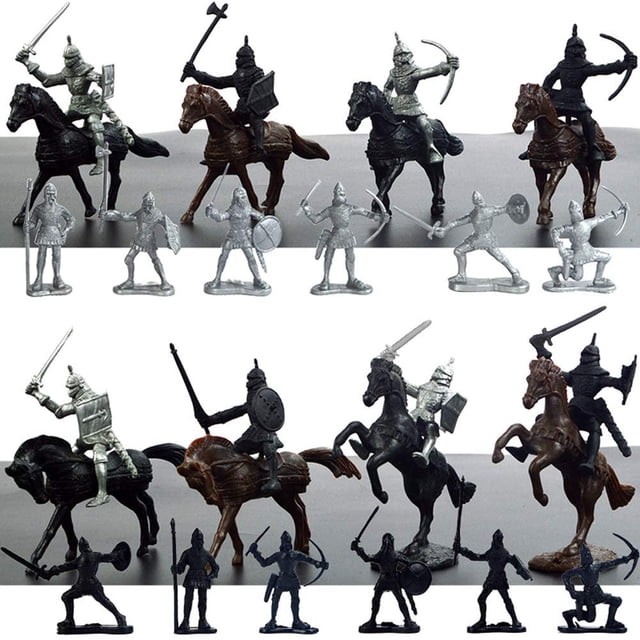 Modelo de soldado militar estático, modelo de soldado medieval para niños Modelo de soldado antiguo de guerrero medieval (12 soldados + 8 caballos + 8 jinetes) (Modelo de soldado antiguo) TUNC Sencillez