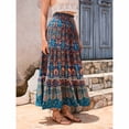 thumbnail image 6 of Qiopertar Women's High Waisted Maxi Skirt Bohemian Beach Vacation Tiered Midi Skirt with Elastic Drawstring Waist Flowy Vintage Paisley Print Casual Festival Skirt, Blue L, 6 of 7