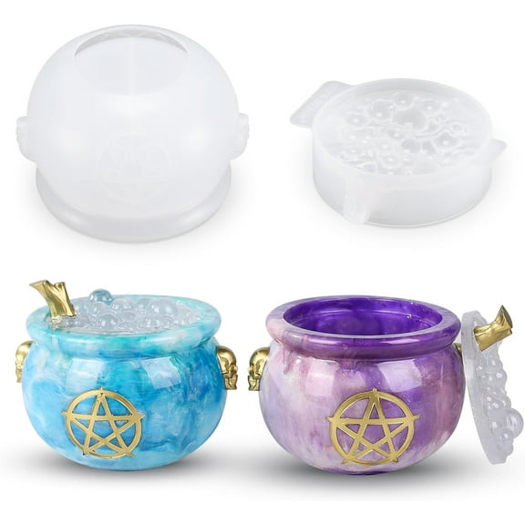 LET’S Resin Witch Cauldron Resin Mold, Halloween Resin Molds, 3D Jar Resin Molds Silicone 4.7'' Width, Large Jar Molds for Epoxy Resin Casting Craft, Storage Box,Candy Container,Candle Holder