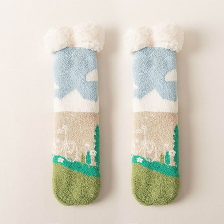 

8 pairs * Women Winter Printing Velvet Thickened Coral Velvet Floor Cotton Socks Sleep Towel Socks ruffle socks for girls