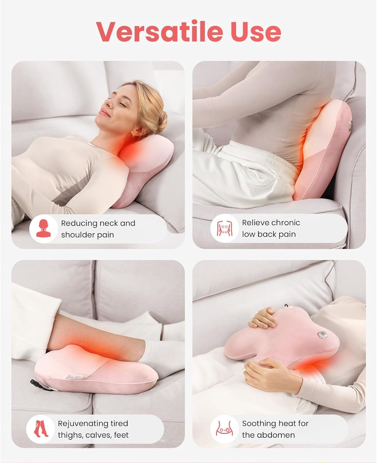 Bob and Brad 3D Shiatsu Kneading EZBack Massager with Heat Therapy, Deep Tissue Neck Massage Pillow for Neck Back Shoulder Pain Relief, FSA Eligible Ideal Gifts, Pink