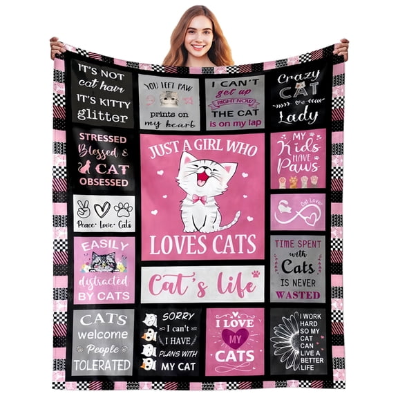 Cat Gifts Blanket for Women Cat Lovers Cute Cats Stuff Blanket Throw Plush Cozy Soft Flannel Bedding Cats Blankets Gifts for Women Adults Animal Lovers Sofa Couch Bed Room Decor 50"X40"