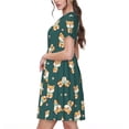 thumbnail image 2 of Easygdp Cute Shiba para Vestido Transpirable de Mujer, Vestido Suelto de Manga Corta con Pliegues y Bolsillos para el Verano, 2 of 6
