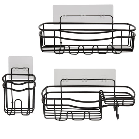 Bath Bliss Ultimate 3 Piece Adhesive Shower Caddy Set in Black