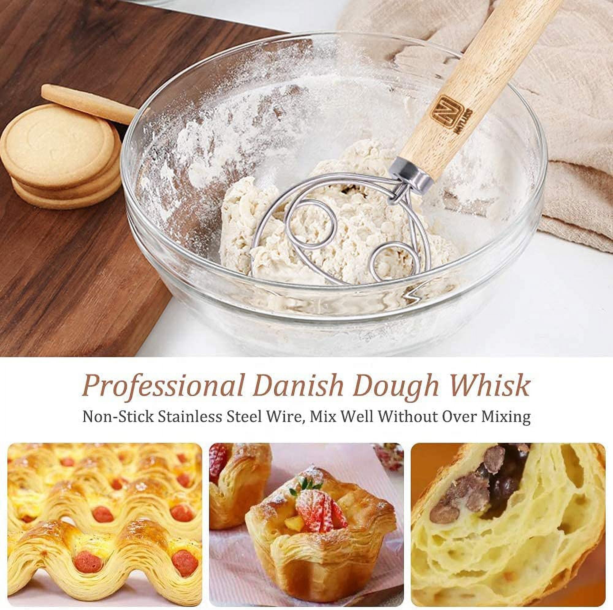 DS. DISTINCTIVE STYLE ds. distinctive style danish dough whisk 13 inch 304  stainless steel dutch bread whisk wooden handle sourdough stir stick