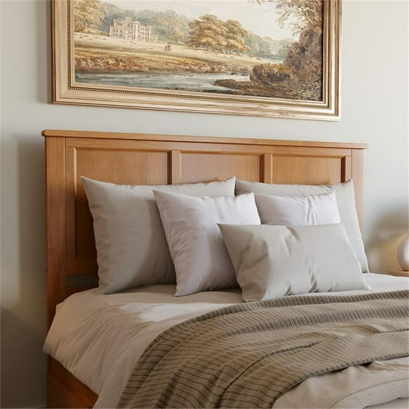 Pemberly Row Madison Queen Solid Wood Panel Headboard in Light Toffee