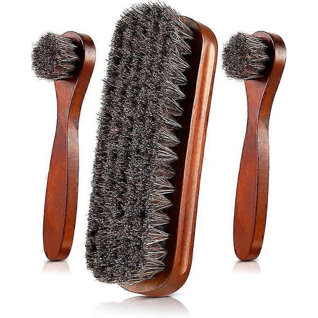 3 Pieces Horsehair Shoes Polish Brushes Kit Leather Shoes Boots Care Clean Polish Daubers Applicators