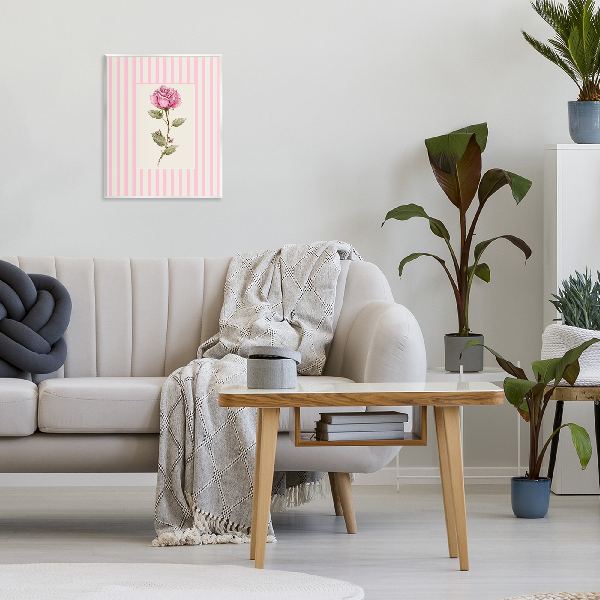 Pink Stripe Rose Wall Plaque Art, design by Lisa Wehmeyer
