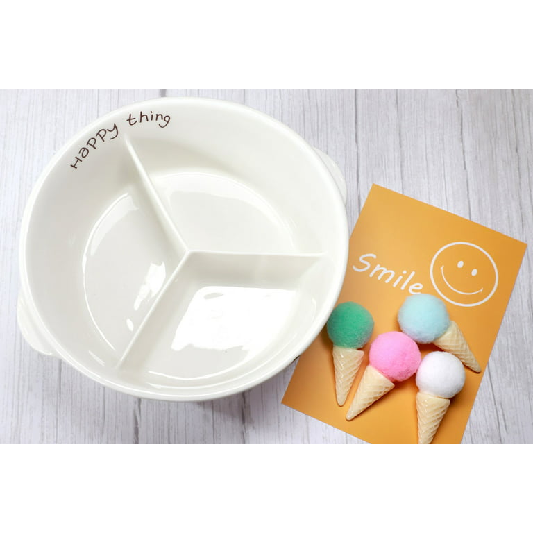 Microwavable Ceramic Bento Box Lunch Box Food Container with Seal Fine Porcelain Round Shape with Dividers