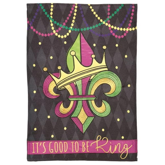 Magnolia Gardens M011347 13 x 18 in. Fleur De Lis Crown Polyester & Print Double Applique Garden Flag