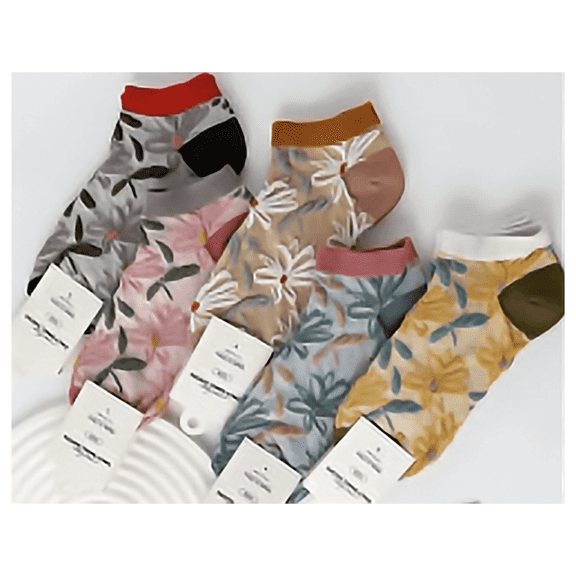 Women's Colorful Floral Sheer Mesh Ankle Socks 5-Pack