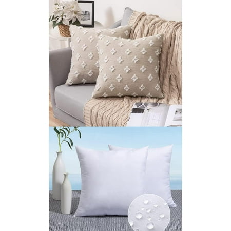 

MIULEE Set of 2 Decorative Throw Pillow Covers Rhombic Jacquard Pillowcase Blend 16x16 Outdoor Pillow Inserts Beige