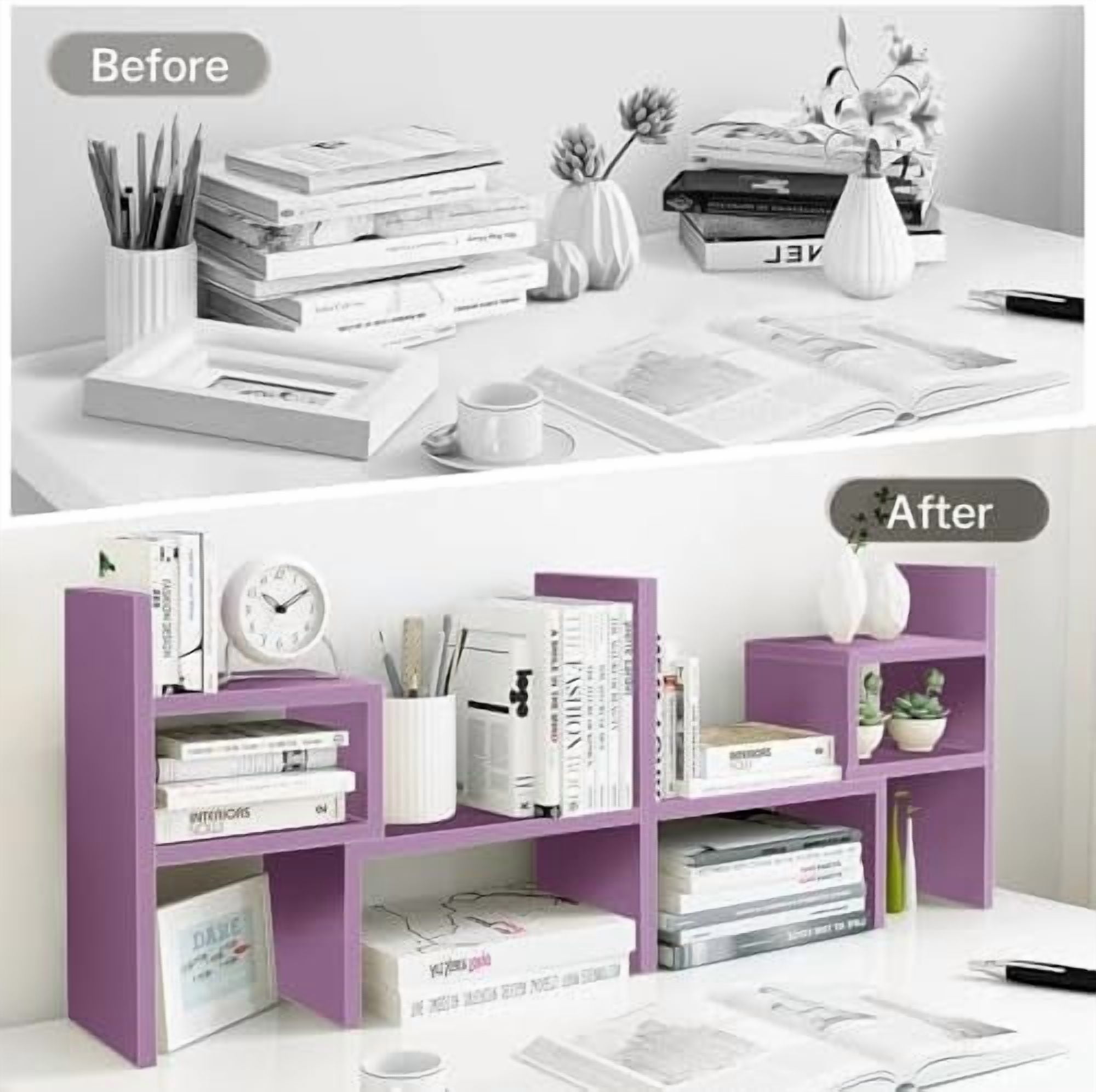 Desktop Organizer Office Storage Rack Adjustable Wood Display Shelf Birthday Gifts Toy Home Decor Free Style Rotation Display True Natural Stand Shelf (Violet)