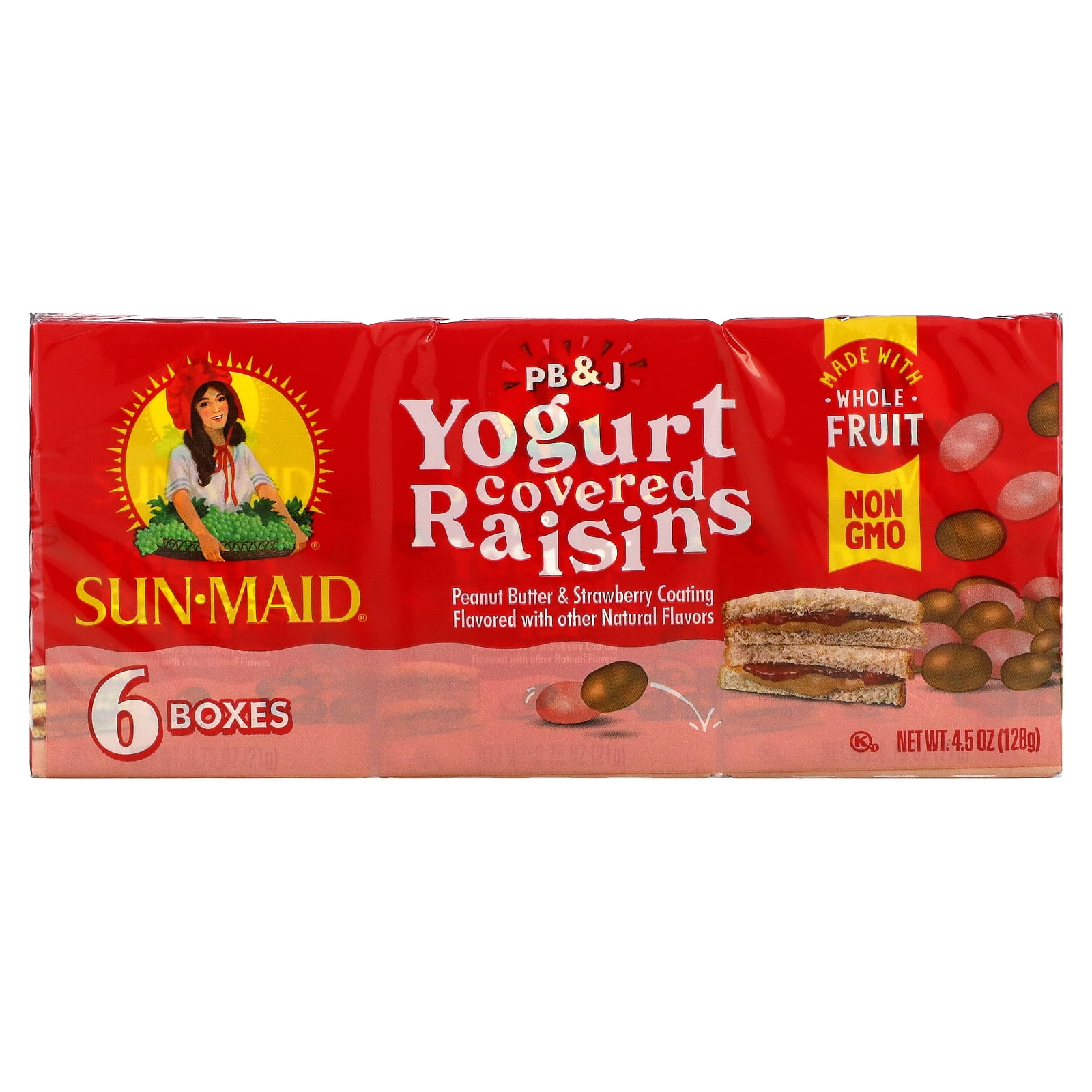 SunMaid, Yogurt Covered Raisins, PbJ, 6 Boxes, 0.75 oz (21 g) Each
