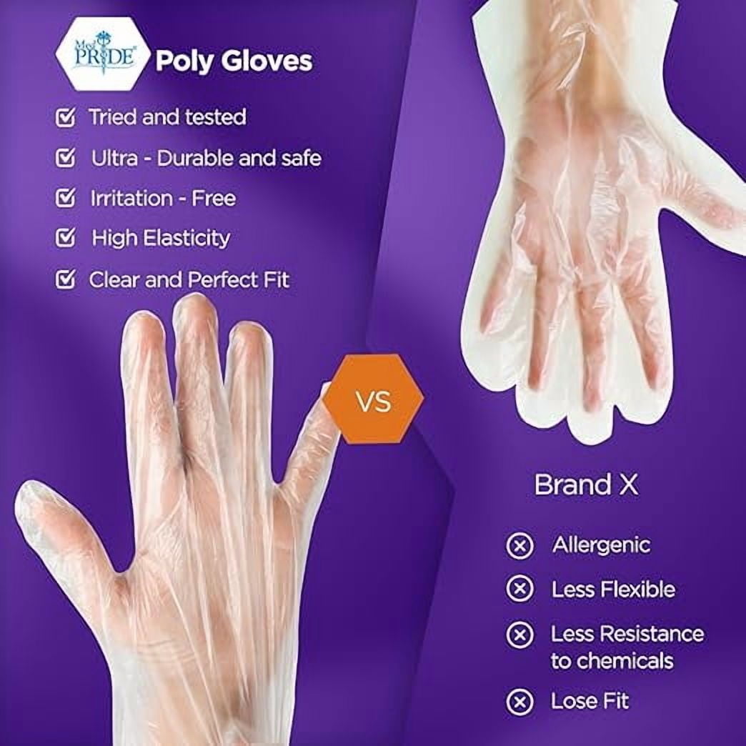 Med Pride Disposable Gloves Clear Poly, Case of 10,000 Gloves, Latex-Free Plastic Gloves for Food Prep Kitchen Cooking Cleaning Use