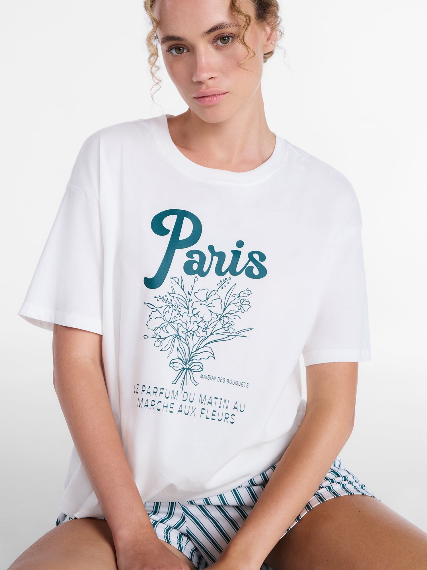 Joyspun Women's Cotton Jersey Sleep Graphic Tee with Short Sleeves, Sizes XS-3X