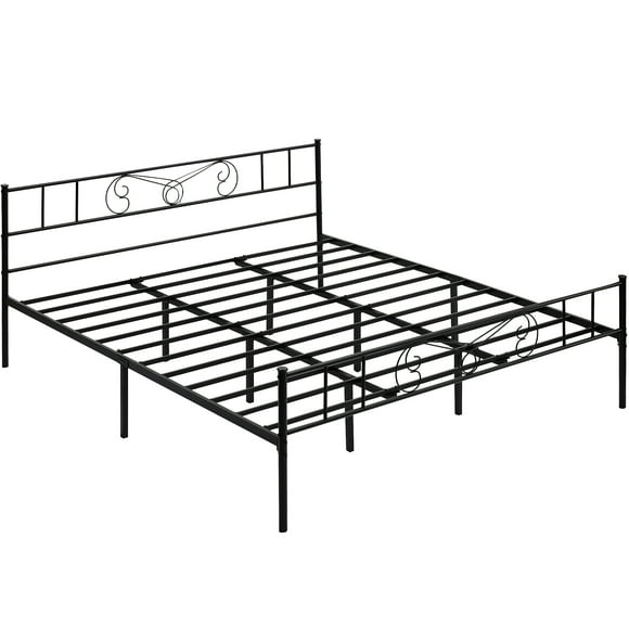 Cama de metal King Size con cabecero y piecero - Plataforma sólida con almacenamiento inferior - Lamas reforzadas, sin box spring - Montaje fácil y silencioso - Negro, KING