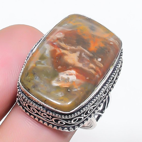 Ocean Jasper Gemstone Ring Handmade Unique Design Vintage Jewelry 8.50" VR 1554