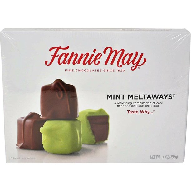 Fannie May Mint Meltaways, Milk Chocolate and Pastel Candy with a Mint