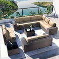 thumbnail image 1 of 2 Sets of 6-Piece PE Rattan Patio Furniture Set, Waterproof Wicker Sectional Sofa with Coffee Table & Cushions, Outdoor Conversation Set for Garden/Poolside,sand, 1 of 7