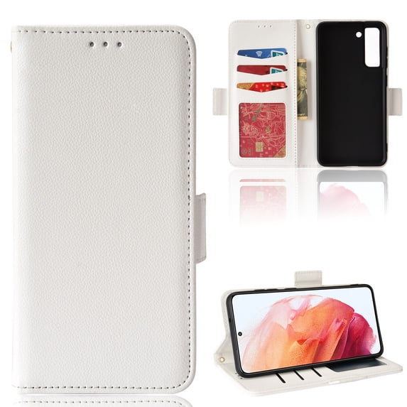 Allytech Galaxy S21 FE Wallet Case with Credit Card Holder, PU Leather & TPU Interior Scratch Free Protection Magnetic Closure Folio Cover for Samsung Galaxy S21 FE 2022 Released(6.4 inch), White