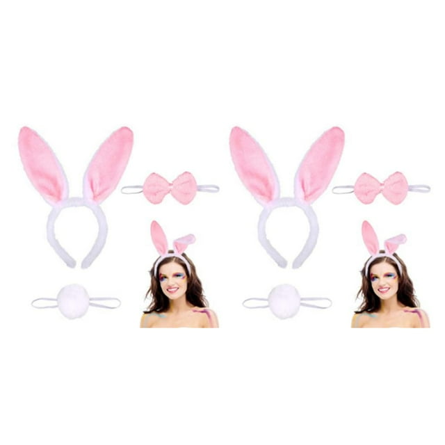 Wisewang 3pieces Plush Ears Headband For Performance And Parties Stable Fixation 3 Piece Set Bunny Hair 2Set