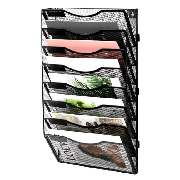 EasyPAG Wall File Organizer 8 Pocket Office Mesh Metal Hanging File Folder Holder Magazine Rack ,Black