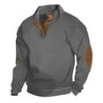 thumbnail image 2 of Jinhomg Mens Oversized Sweatshirts Classic Fit Buttons Down Stand Collar Pullover Long Sleeve Sweatshirt with Elbow Patches Gray,S, 2 of 6