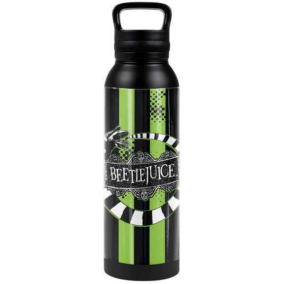 Beetlejuice Official Beetle Worm 24 oz Insulated Canteen Water Bottle, Leak Resistant, Vacuum Insulated Stainless Steel with Loop Cap, Black