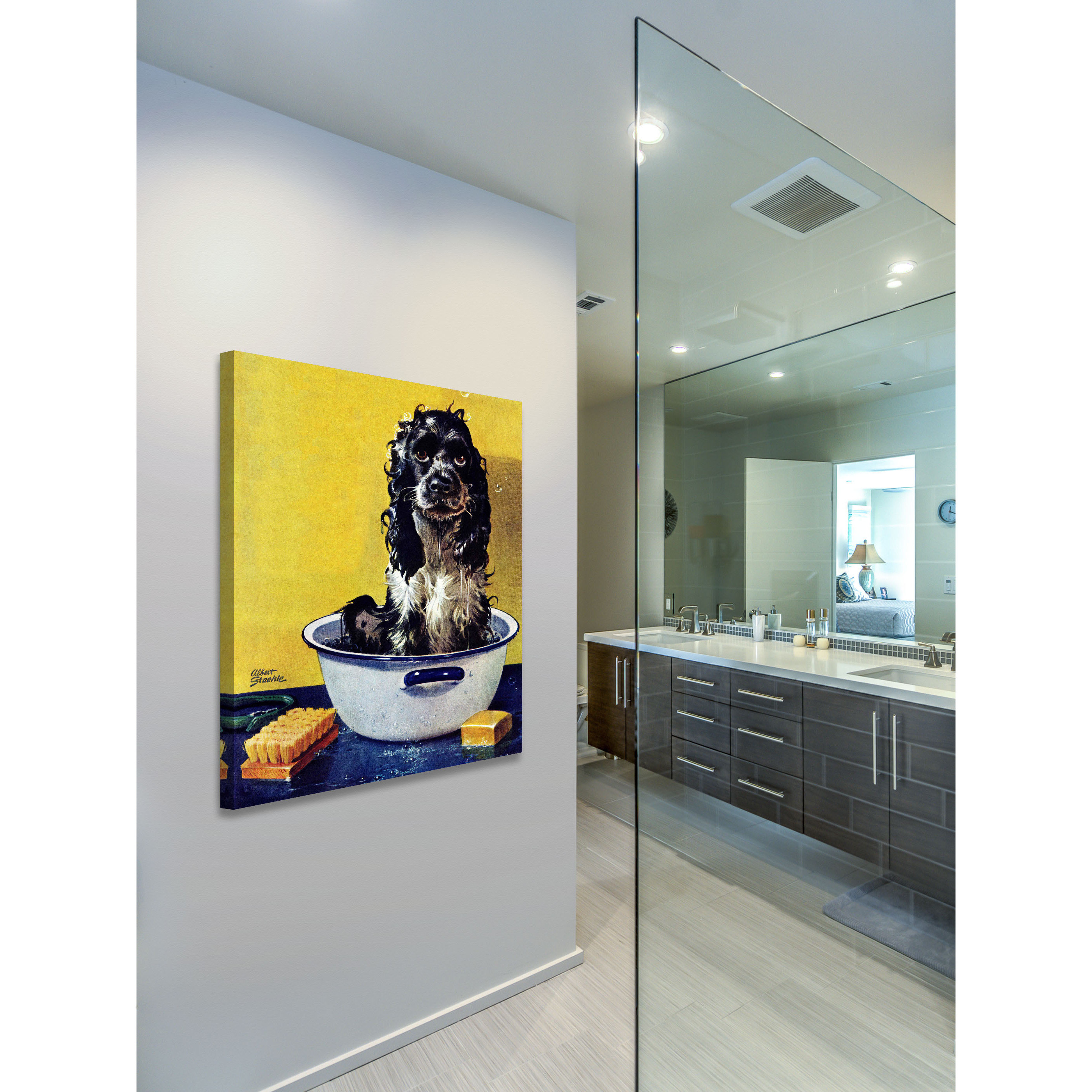 Marmont Hill "Butch Gets a Bath" by Albert Staehle Painting Print on Canvas
