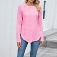 thumbnail image 2 of HomeDM Womens Long Sleeve Shirts Trendy Solid Color Basic Crewneck Tee Fall Tops with Side Split Casual Workout Curved Hem T-Shirts - Pink/M, 2 of 7