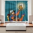 thumbnail image 2 of Ambesonne Astronaut Kitchen Curtains, Astronaut Holds Beer, 55"x39", Multicolor, 2 of 3