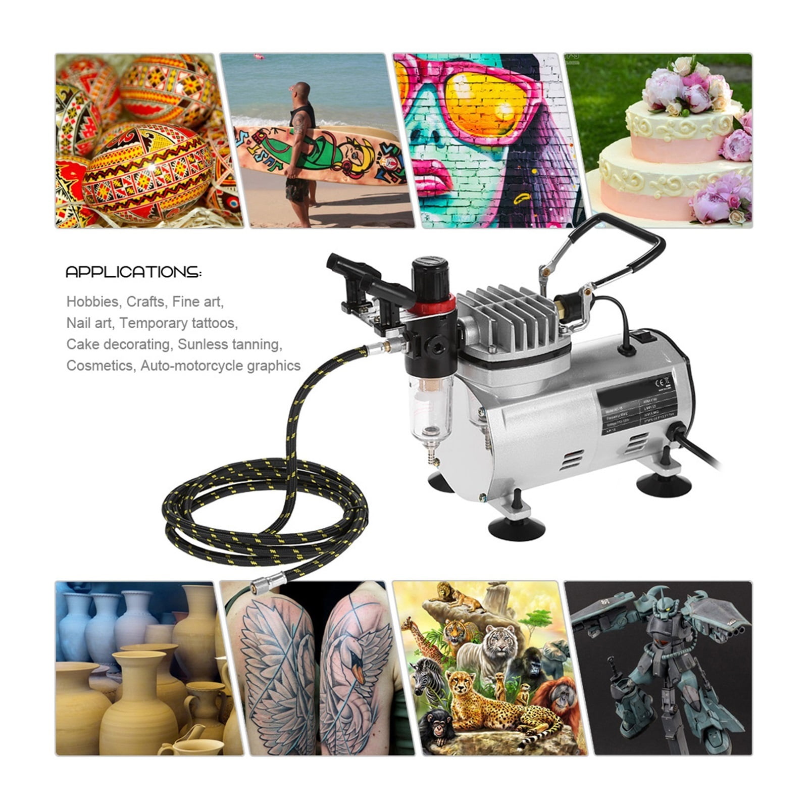 AC-18 Professional Air Compressor Set Electric Spray Gun Hobby Paint Spray Set Nail Art Sprayer with Braided Air Hose