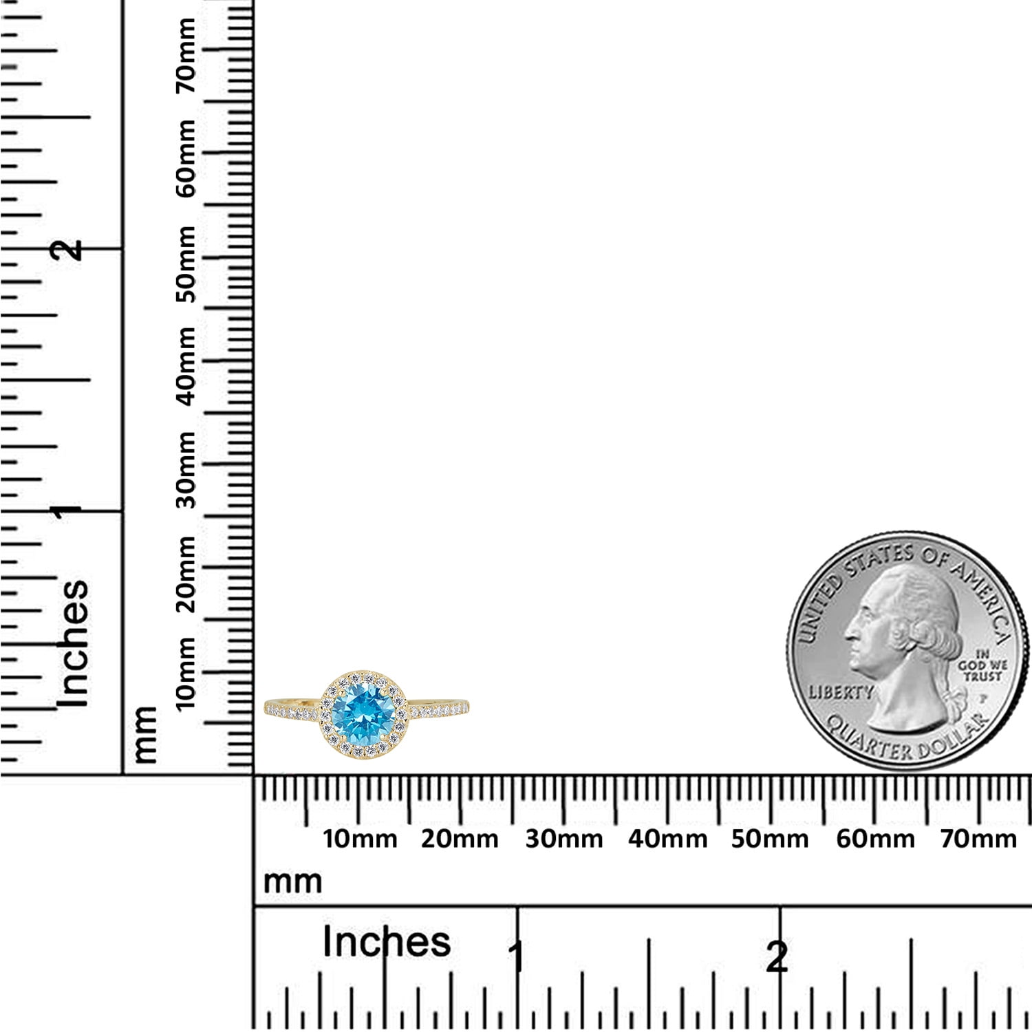 AVORA 10K Yellow Gold December Birthstone-Genuine Blue Topaz with Simulated Diamond CZ Halo Fashion Ring  - Size 6