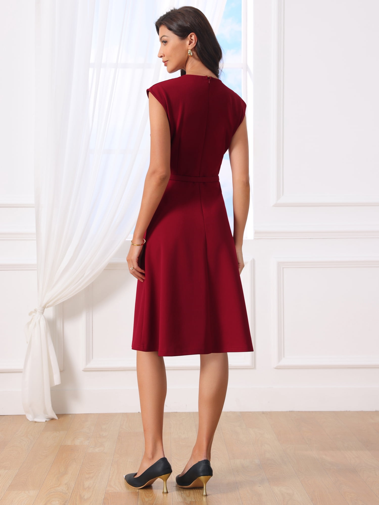 DARING DIVA Women's Sleeveless Dress V Neck Cocktail Party A Line Dresses 2XL Red