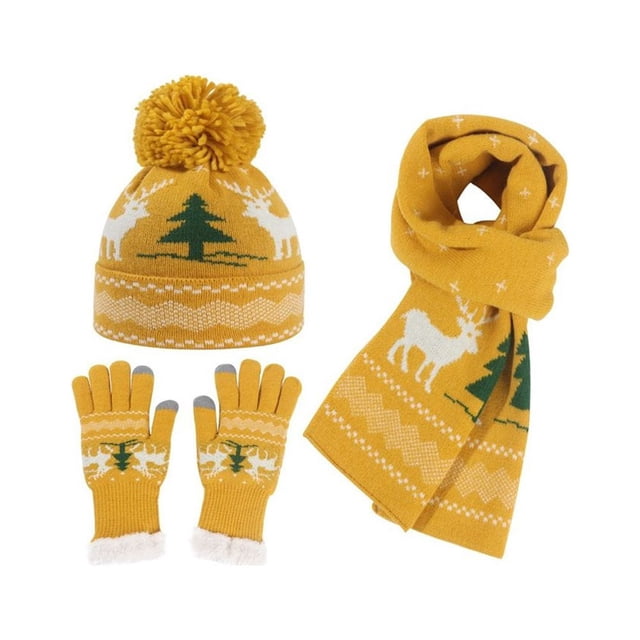 Winter Warm Children Hat Plush Scarf Gloves Multi Piece Set Thickened Protection For Christmas