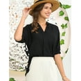 thumbnail image 2 of Doublju Womens Johnny Collar Shirred Short Sleeve Blouse With Plus Size, 2 of 4