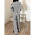thumbnail image 6 of Women'S Striped 2 Piece Lounge Set Casual Long Sleeve T-Shirt Drawstring Wide Leg Pants Matching Outfits Set Black XXL, 6 of 8