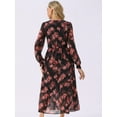 thumbnail image 5 of DARING DIVA Long Sleeve Floral V Neck Boho Chiffon Midi Dress L Black Red Floral, 5 of 7