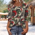 thumbnail image 4 of Levmjia Womens Tops Vintage Boho Floral Printed 3/4 Sleeve T Shirt Loose Casual Round Neck Blouse Pullover Polyester Comfortable All Season, 4 of 7