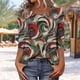 thumbnail image 4 of Xuyuer 3/4 Length Sleeve Womens Tops Round Neck Casual Summer Tunic Tops Basic Tees Blouses Dressy T-Shirts Pleated Shirts Blouses Spring Fashion Ethnic Graphic Crew Neck Tunic T Shirts, 4 of 7