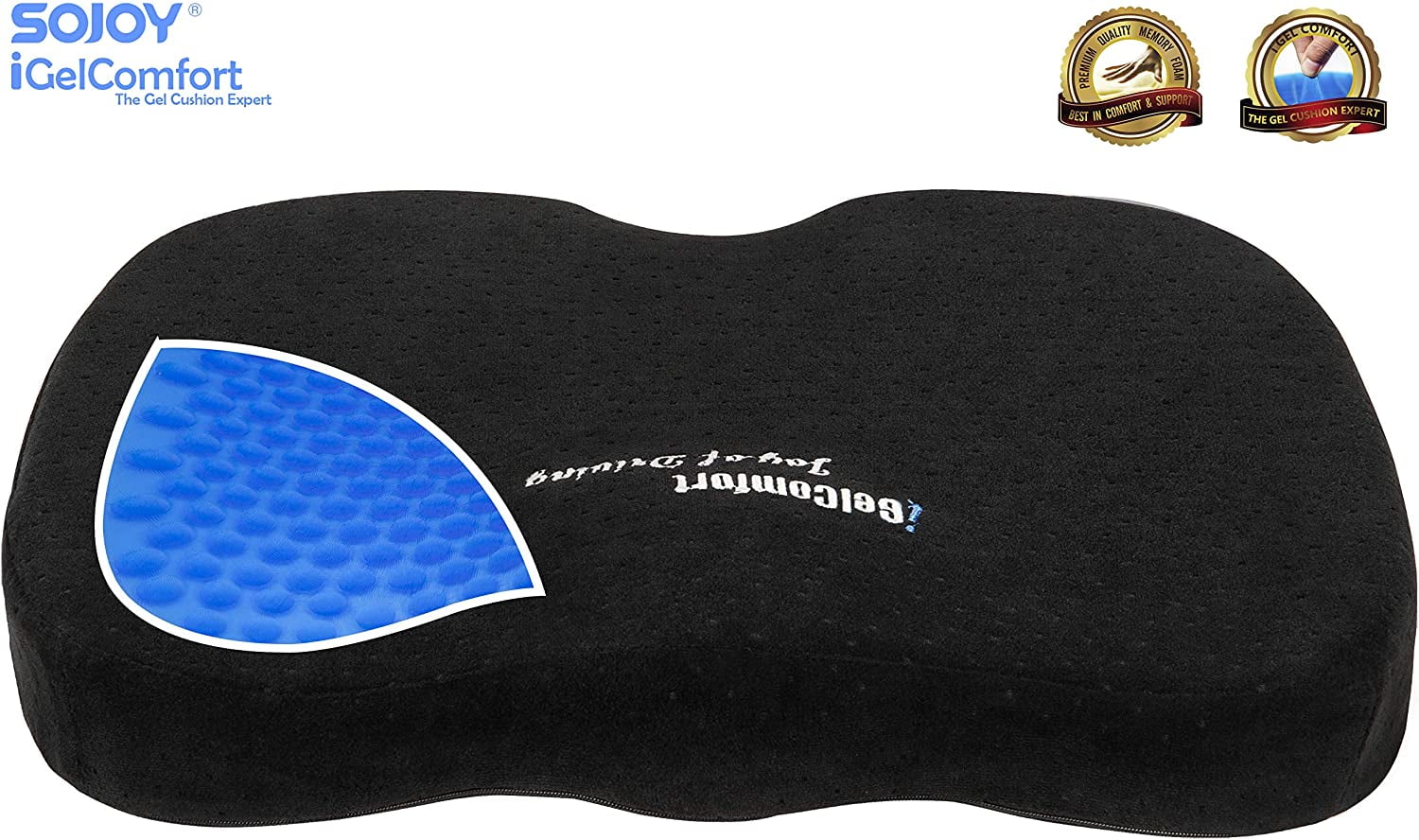 Sojoy Gel & Memory Foam Seat Cushion for Back Pain Relief and Tailbone