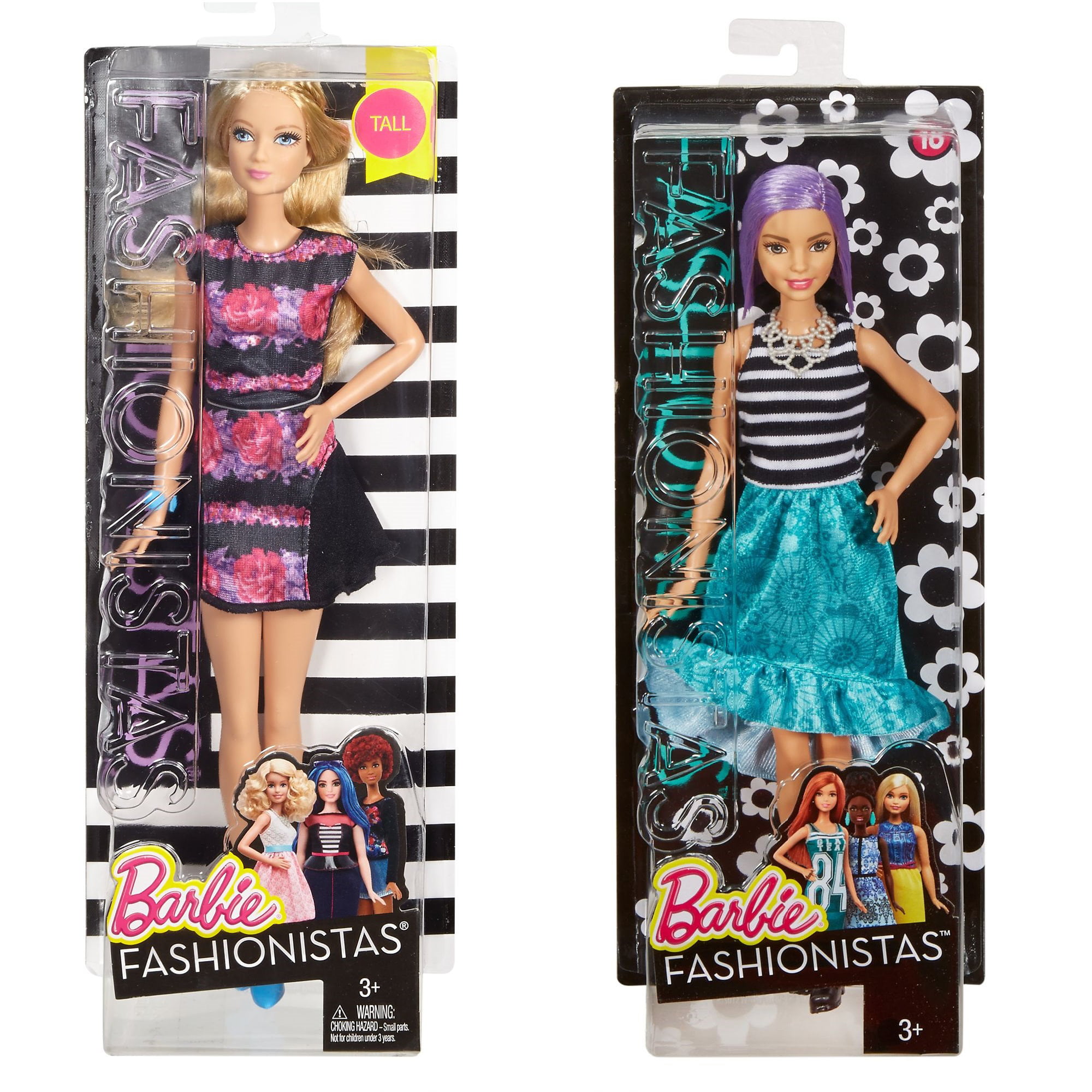 Barbie Fashionistas Set: 28 Floral Flair -Tall & 18 Va-Va-Violet -Original Walmart.com