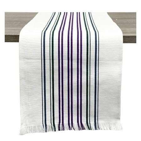 

Fennco Styles Netural Stripes Fringe Canvas Cotton Table Linen Collection