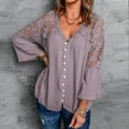 thumbnail image 2 of Button Shirts for Womens V Neck Crochet Lace Tops Elegant Casual Loose Long Sleeve Shirts Plus Size Chiffon Blouses Pullover, 2 of 4
