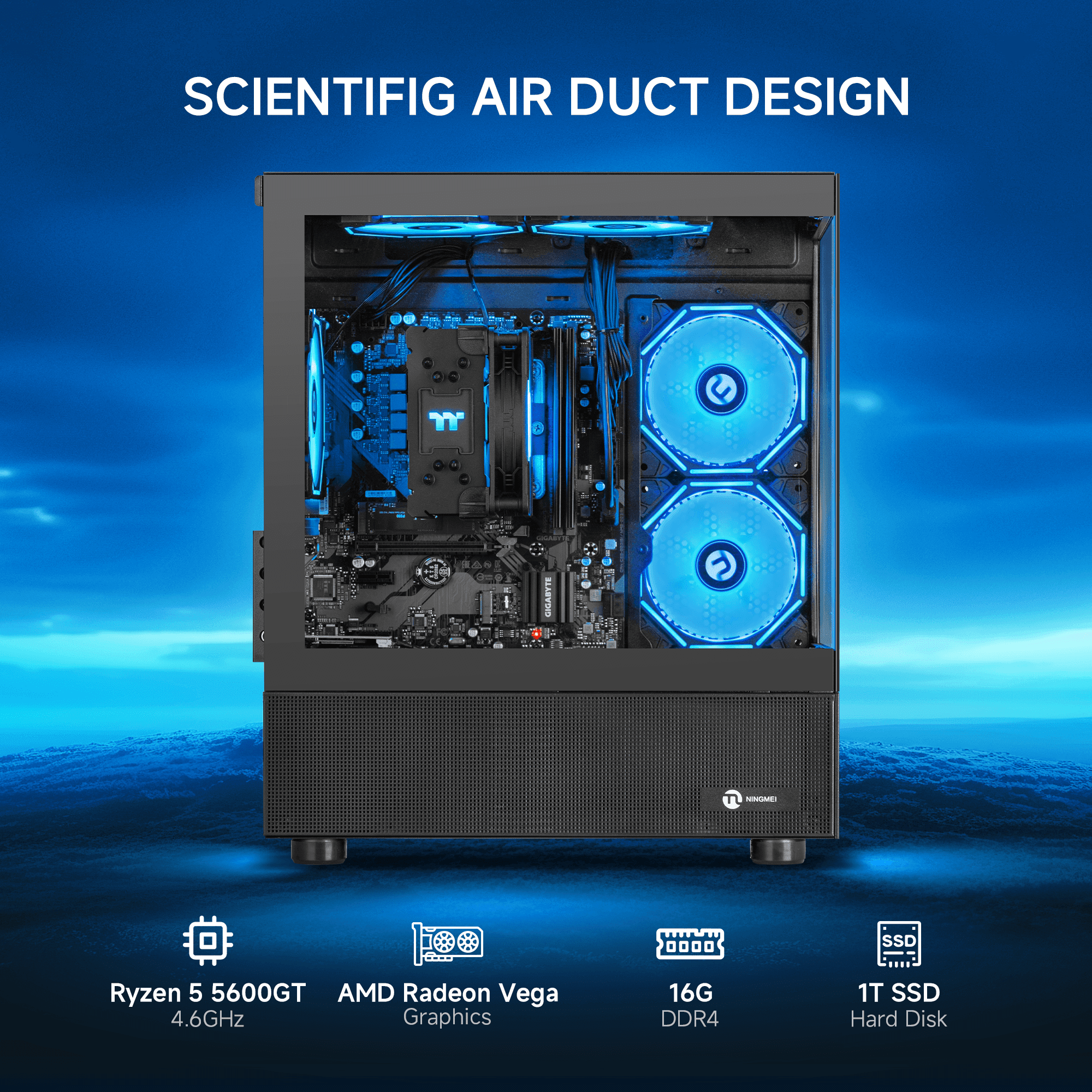 Ningmei Gaming PC AMD Ryzen 5 5600GT 16GB RAM 1TB SSD WiFi Windows 11 PC Gaming Black