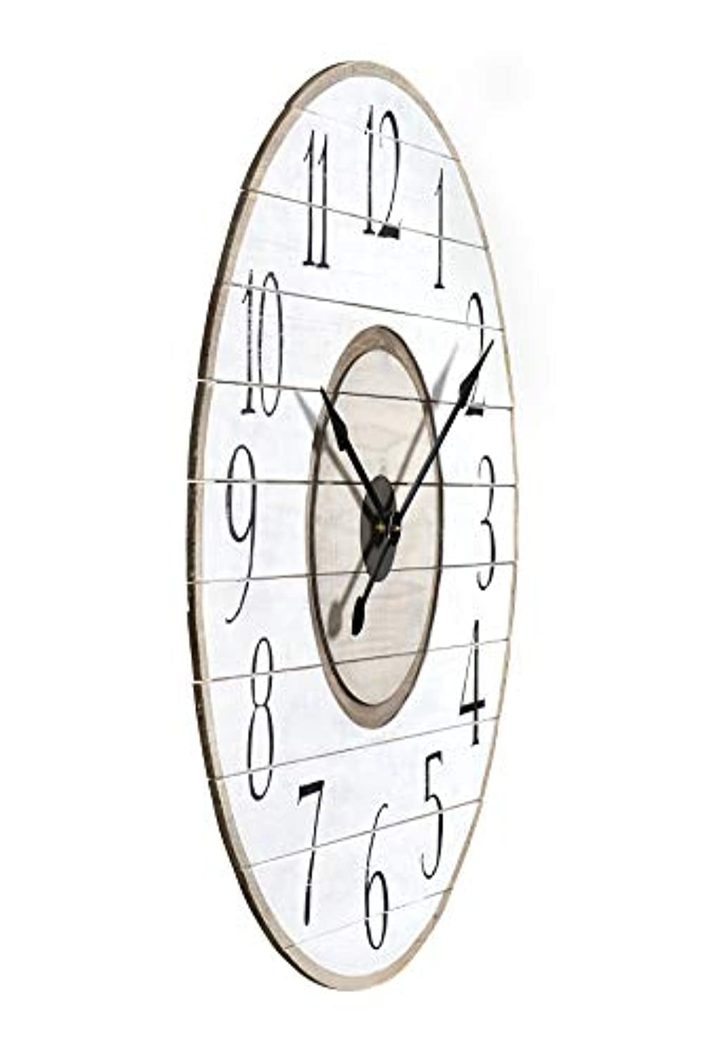 Woven Paths 36" Round Wood Wall Clock in Distressed White and Brown Finish