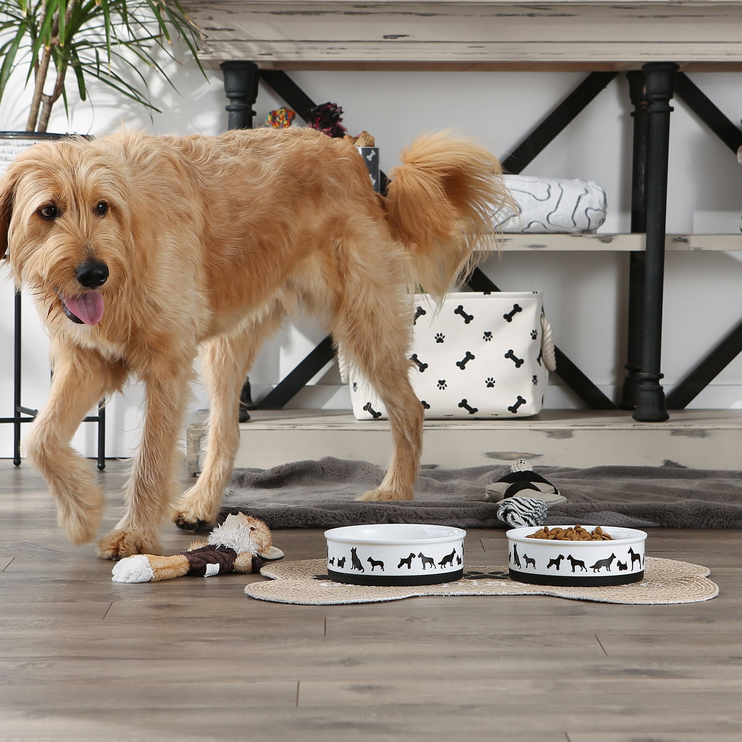 Bone Dry Ceramic Dog Bowl Set, Microwave & Dishwasher Safe, Large, 7.5x2.4", Black/White, 2 Count