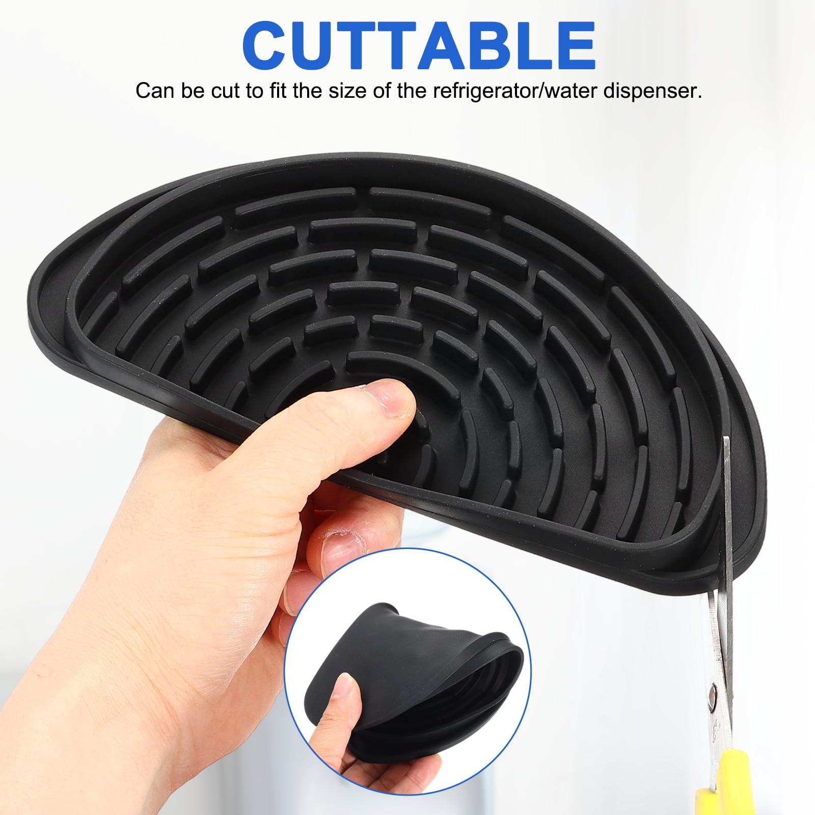 Uxcell Semi-Circular Refrigerator Drip Catcher - Non-Slip Silicone Mini Dispenser Drip Collector Fridge Spills Water Pad Catch Basin with with Rectangular Small Drain for Drainage, Black